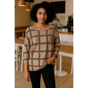 Cable & Gauge Sweater M Tan Black Geometric Dolman Sleeve Pullover Minimalist
